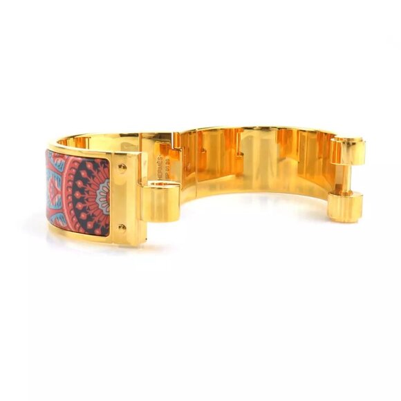 Auth HERMES Charniere Bangle Bracelet Gold/Blue/Pink Metal/Enamel - e59946g - Picture 6 of 12